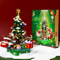 햄볶는스토어 크리스마스 모델하우스 블록놀이 장난감 작동회전 트리 블럭, 회전작동 트리 조명블록 722pcs
