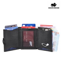 BISON DENIM 바이슨데님 남자 수제 가죽 슬림 똑딱이 3단 카드 동전 반지갑 W4530-2