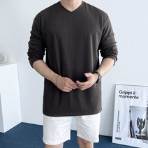 데일트 오버핏 남자 니트지 여름 얇은 브이넥 긴팔티