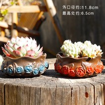 초미니 도자기 독특한 다육이 화분 선인장 다육 작은 사무실 리톱스 식물 책상 만손초, 장미꽃 이야기(군생분) 한 쌍, 중간 정도