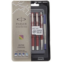 Parker Vector Standard 만년필 롤러 볼펜 및 볼펜 (레드)