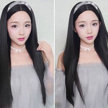 긴머리 통가발 생머리 스타일, 올몰 쉬미트 통 가발-다크브라운(망 없음)