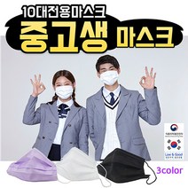 중학생 고등학생 청소년 국산 중형 마스크 덴탈 일회용 비말차단 kf-ad 귀편한 숨쉬기편한 시원한 비말차단 여성 학생용 블랙 검정 화이트 보라 색 마스크 100매, 50개입, 4개, 보라색