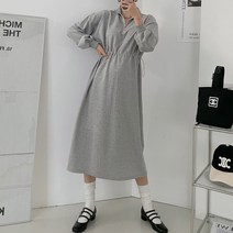 메이필 여성 봄 허리 스트링 반집업 면 트레이닝 롱원피스
