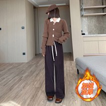 FANSYLI 겨울 여성 코듀로이 바지 벨벳 두꺼운 와이드 캐주얼 기모바지 812호 10A21