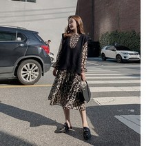 수입여성의류 레오파드 무늬 플리츠원피스