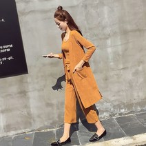 여성 봄 가을 빅사이즈 원피스 4XL 얇은 가디건 바지 세트 I53