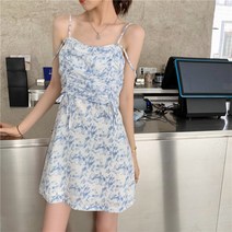 민소매나시원피스 145 왜소함 키커 보이는 드로스트링 홀치기염색 끈나시 뷔스티에원피스 150 달짝지근함 2268675118
