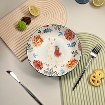 BLOWFISH FUGU 1P/5P 북유럽 도자기 접시 세트 캐릭터 홈 식기입니다+랜덤 사은품, 알파카, 20CM