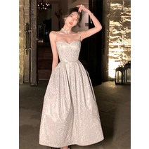 봄여름 드릴 체인 나시 여 봄여름 프렌치 명원 고급스러움 미니멀 디자인 드레스 롱 스커트 드레스