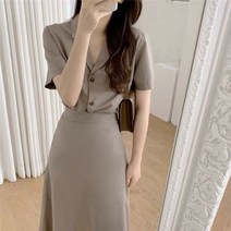 여성 크롭 자켓 봄점퍼 빅사이즈 정장 마이 숏자켓 투피스 세트 스커트 숏 소매 싱글 브레스트 턴 다운 칼라 탑과 하이웨이스트 a-라인 빈티지 롱