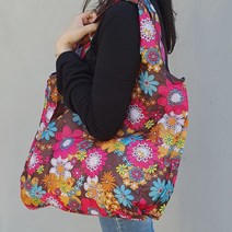 잇츠스토어 대형 휴대용 에코백 접이식 장바구니 L 빅사이즈, 14브라운 도트플라워
