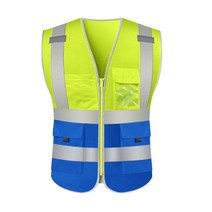 sfvest 높은 가시성 반사 안전 조끼 안전 의류 작업 반사 조끼 멀티 포켓 작업복 안전 조끼 남성, 노란색과 파란색, XL