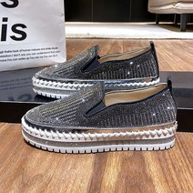 큐빅스니커즈 반짝이 단화 보석 3cm 굽 로퍼 데일리 큐빅 슬립온