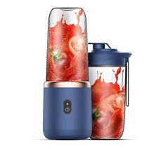 ANKRIC 휴대용 과일 믹서기 무선 소형 전동식 가정용 주스 컵 착즙컵 6중 분쇄날 400ml, 블루