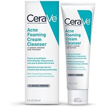 CeraVe 아크네 포밍 크림 클렌저 | 4% 벤조일 퍼옥사이드 히알루론산 및 나이아신아마이드가 포함된 여드름 치료 세안제 | 크림 투 폼 /cerave, 0-5 Fl Oz (Pack of 1)