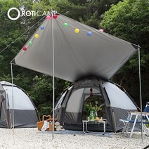 로티캠프 원터치텐트 육각 돔텐트 4-5인용+전용 타프 SET, 라이트그레이
