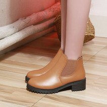 겨울 펑크 부츠 라운드 헤드 토 탄성 밴드 가죽 부츠 스터드 두꺼운 미들 힐 첼시 발목 슬립온 플러시 부츠