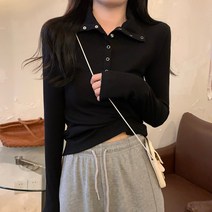 가을 칼라 긴팔 티셔츠 여 디자인 시크