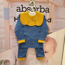 [압소바][해피랜드] 가을 /동글동글 귀여운 턱받이가 세트로 있는 실내복 /몸에 붙는 슬림한 디자인의 실내복 /모든 사이즈 어깨단추*팡팡내의*