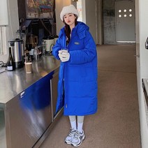 화이트패딩 여자 파란색패딩 커플롱패딩 가성비