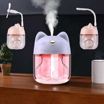 고양이 다기능가습기 선풍기 스탠드 무드등/원터치가습기/USB, 고양이가습기 화이트