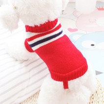 포근한 애견 목폴라 니트 스웨터 고양이 강아지 WI055DG, 빨강 줄무늬