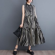 여름 지브라 블랙 스타일리쉬 민소매 원피스 여성 빅사이즈 캐주얼 백매치 롱스커트