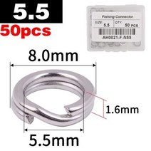 50pcs 304 스테인레스 스틸 커넥터 낚시 분할 반지 회전 3 #-8 # 더블 서클 라운드 스냅 루어 오픈 잉어 낚시 액세서리, 50 pcs, Size6