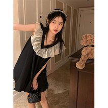 쉬폰 프릴 미니 베이비돌 걸리쉬 박스형 원피스 여름 수입 냉장고 주수 아방한 블랙 SY