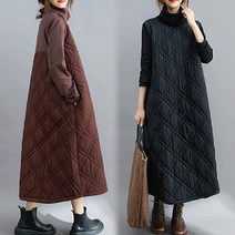 [바니드] 여성 겨울 따뜻한 터틀넥 누빔 롱원피스 루즈핏 빅사이즈 원피스 4625