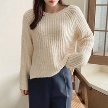 여성 질튼 짜임 옆트임 울 니트/라운드/미니/숏/크롭/루즈핏/심플/베이직/무지/단색/니트티/가을/겨울/여자