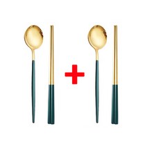 [1+1] A3생활 한식수저세트 혼수용품 고급레스토랑 주방용품 스테인레스 숟가락 젓가락 골드&그린 (숟가락2개/젓가락2개)