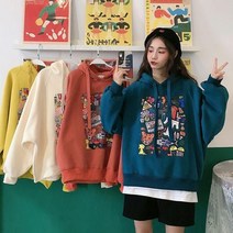 L.ONLINESHOP여성 기모 후드티 맨투맨 겨울 루즈핏 프린트 mdi41 후드티 후드집업 후드코트 힙합패션