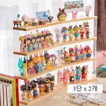 해외직구 더드림글로벌 아크릴 투명한 상자 레고 원피스 피규어 장난감 소품 진열장 미세 먼지차단 케이스 진열장 보관함 나무 원목, 1box, 3단 피규어 진열장 2개