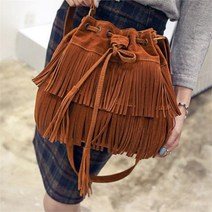 셀러허브(잡화) 여자 프린지 버킷백 복조리 가방 태슬 수술 크로스백