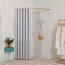 간이 탈의실 피팅룸 코너형 곡선 ㄷ자 이동식 스탠드형 커튼 봉 골드 라운드레일 매장, U.90 골드바+더치 화이트 그레이