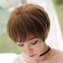 스타일 숏컷 가발 앞머리 통가발 보브컷 여자 커트 머리 짧은 컷트 전체 티안나는 자연스러운, 블랙