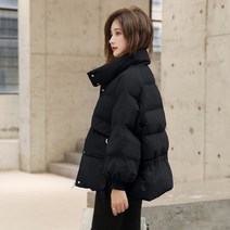 겨울 스탠드 칼라 투톤 패딩 여성 단색 루즈핏 숏 점퍼 새내기 학생 숙녀 외출복 데일리룩