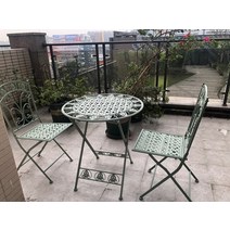 정원 발코니 테라스 아이언 접이식 레저 야외 의자 세트 파티오 가구 테이블 및 3 피스 조합, 01 A