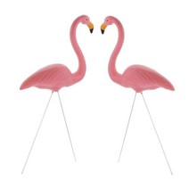 2피스 스탠딩 플라밍고 야외 정원 잔디 연못 장식 공예품, 핑크, 플라스틱