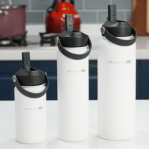 윌리엘리 스텐 빨대텀블러 대용량 미니 보온보냉병 손잡이 콜드컵 보틀 초등학생 어린이 물통, 1200ml, 화이트