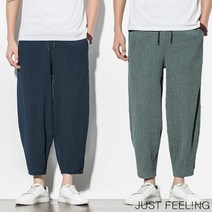 JUST FEEL!NG 1+1 남성 아이스 굴지 무늬 오버핏 9부 조거 팬츠 얇은 스판 배기바지 쿨냉감 빅사이즈