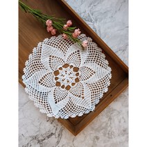 손뜨개 레이스 도일리 카페 인테리어 덮개 감성캠핑 아이템 지름 35cm, 베이지