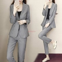 리앤킴 여성 채크 슬림핏 정장 캐주얼 세트 H27
