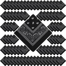 100팩 반다나 유니 페이즐리 벌크 다목적 카우보이 헤드 랩 넥타이 페이스 커버 파티 용품 54씨엠 CM(21.25인치) 블랙., Black