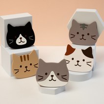 귀여운 고양이 티코스터 컵받침대 5종, 고양이 컵받침대 5P 세트