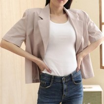 옷자락 [옷자락] 여자 싱글 반팔 슬림핏 린넨 마재킷 자켓