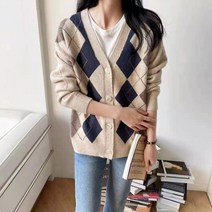 프리티글라라 여성 간절기 니트 가디건 아가일 데일리 카디건 g-203