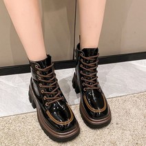 데일리 여성 에나멜 하이탑 워커 통굽 구두 여자 코디 화 운동 신발 키높이 앵글 부츠-735056NH